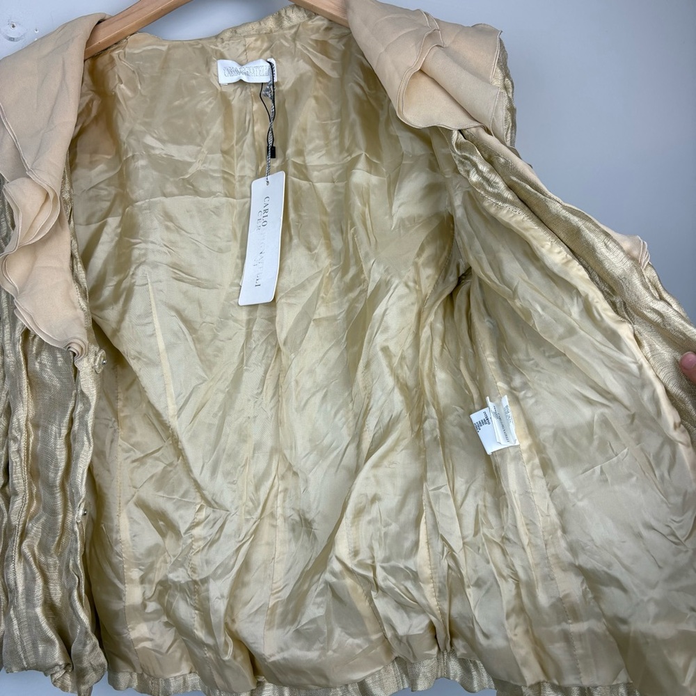 New Carlo Pignatelli Womens Silk Jacket Ruffle Color Sz 14 Gold - Picture 12 of 12